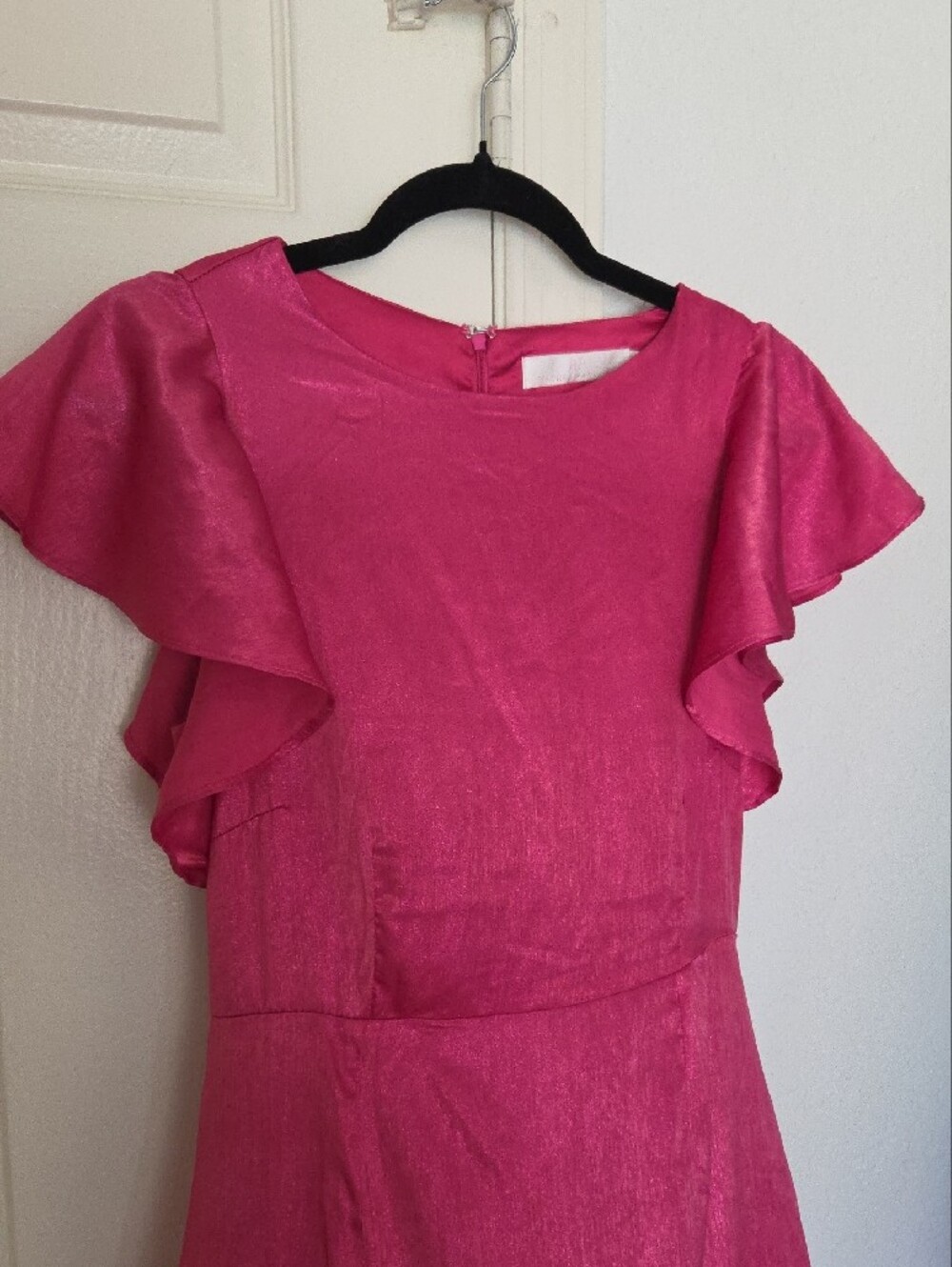 Rachel Parcell Flutter Sleeve Ruffle Sleeve Metallic Chiffom Berry Midi Dress 6 - Picture 4 of 14
